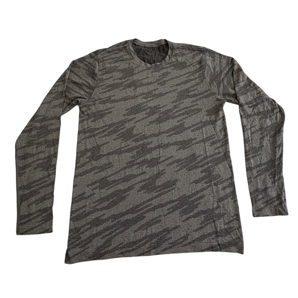 Lululemon Fast and Free Long Sleeve Workout Shirt Gray Camo Mens Medium